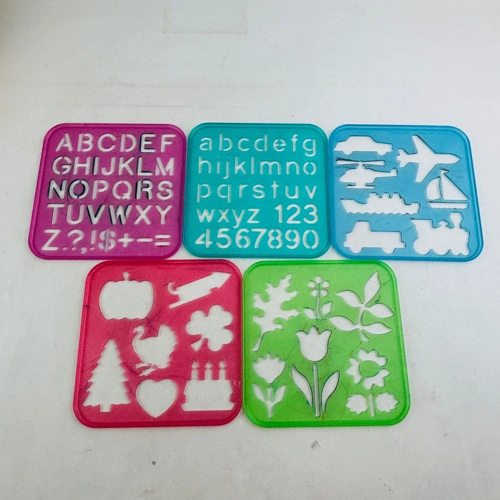 Vintage Tupperware Alphabet Carry Case 5 Stencil Lot Yellow ABC Pencil Lunch Box